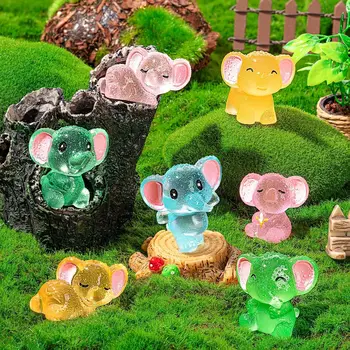 10pcs Luminous Mini Resin Elephant Glow in The Dark Tiny Elephant Figures for DIY Fairy Garden Container Potted Plant Decor
