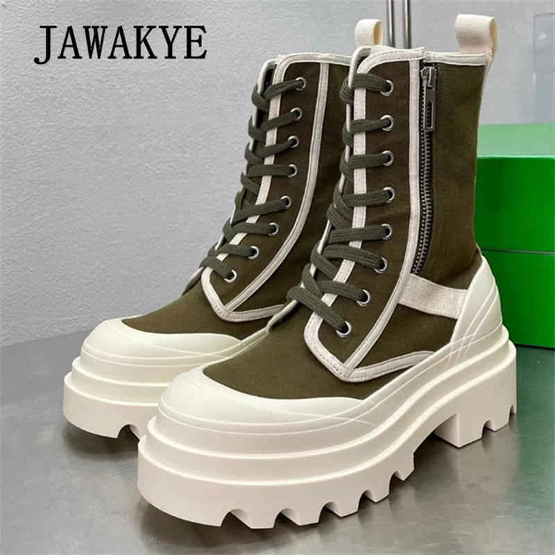 

2023 Autumn Thick Sole Lace Up Zip Mid-Calf Boots For Lovers Round Toe Flat Platform Short Botas Women Fashion Martin Boots Men