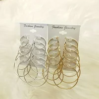 6Pairs Hoop Earrings Set Big Circle Earrings Jewelry for Women Girls Ear Clip Punk Style Earrings Fashion Jewelry Accessories - Image 2
