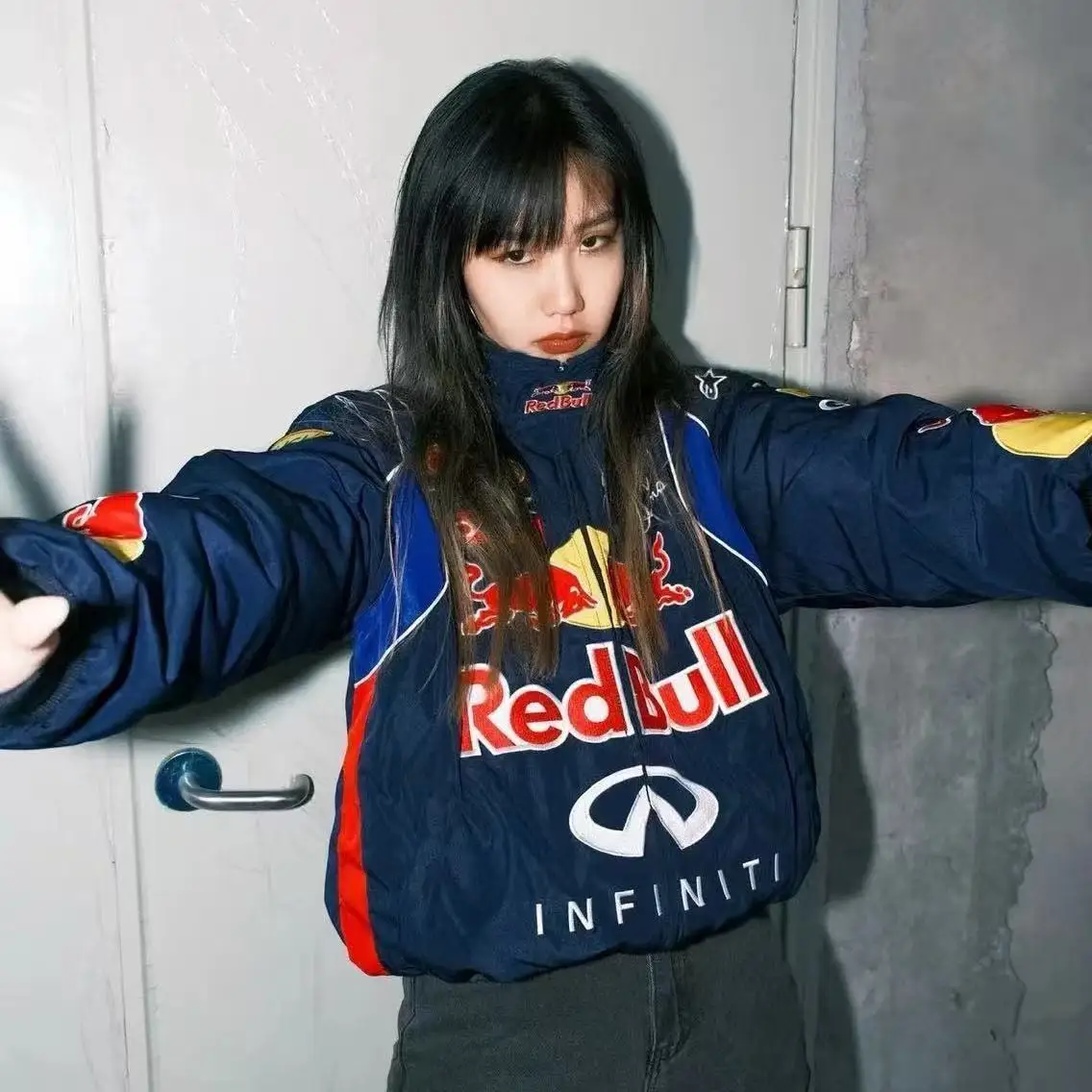 Red Bull embroidered jacket, stylish motorcycle riding suit, printed casual pilot jacket, T-shirt and thick jacket - AliExpress 200000343