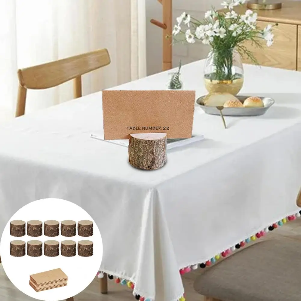 

Party Place Card Wooden Stand Rustic Wooden Place Card Holders with Kraft Cards for Party Wedding Thanksgiving Set of 10 Mini