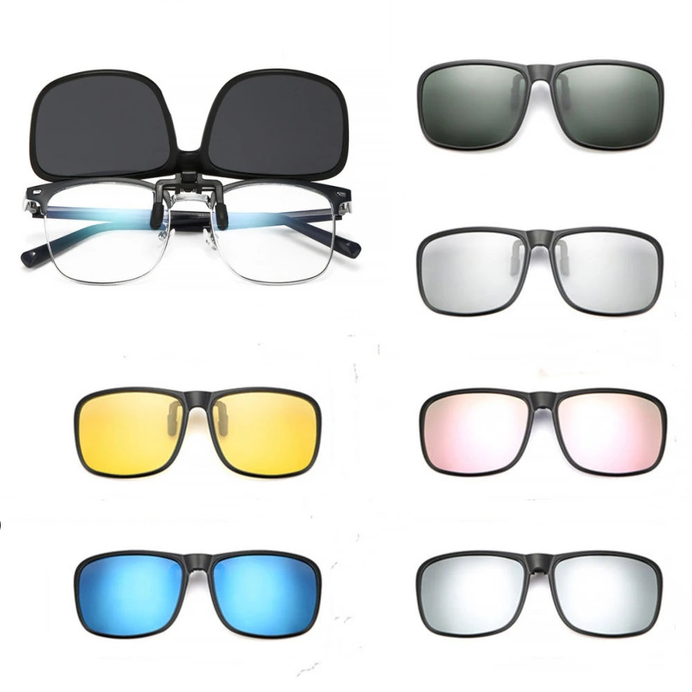 

Polarized Clip On Sunglasses Men Photochromic Car Driver Goggles Night Vision Glasses Anti Glare Vintage Square Glasses