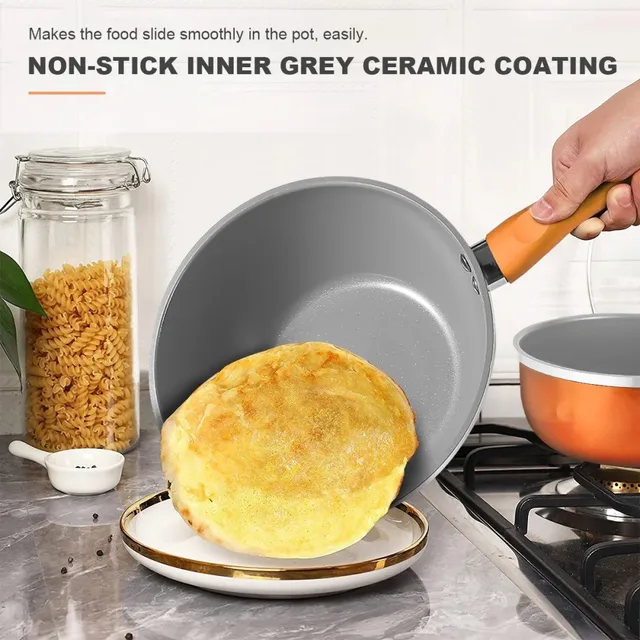 Kitchen Cookware Set, 6 PCS Nonstick Pot and Pan Set-Wok, Soup, Milk Pot Set Orange 2