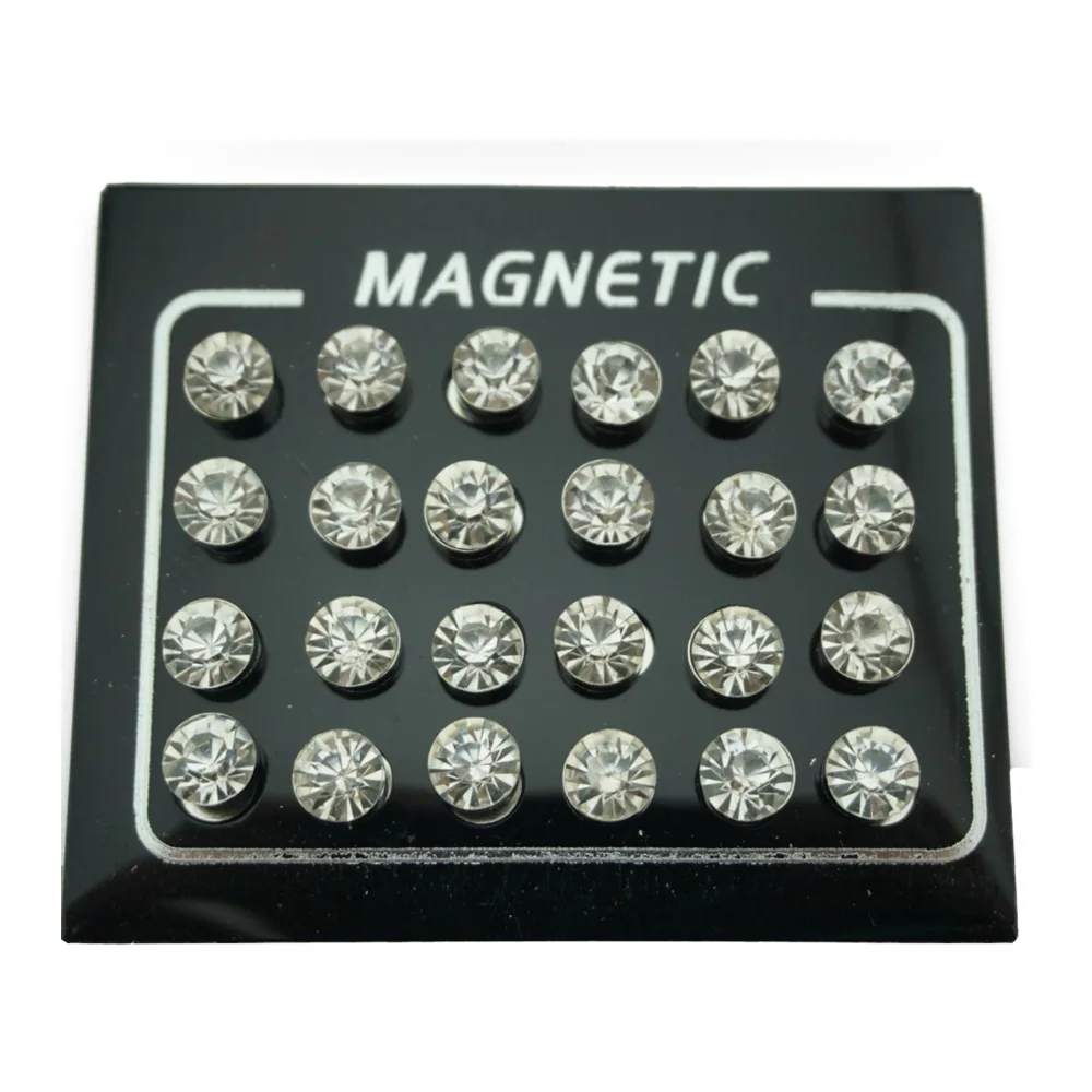 24Pcs/Set Round Crystal No Piercing Clip Earrings Magnetic for Women Men Ear Punk Jewelry Making Supplies Crafts Accessories 2