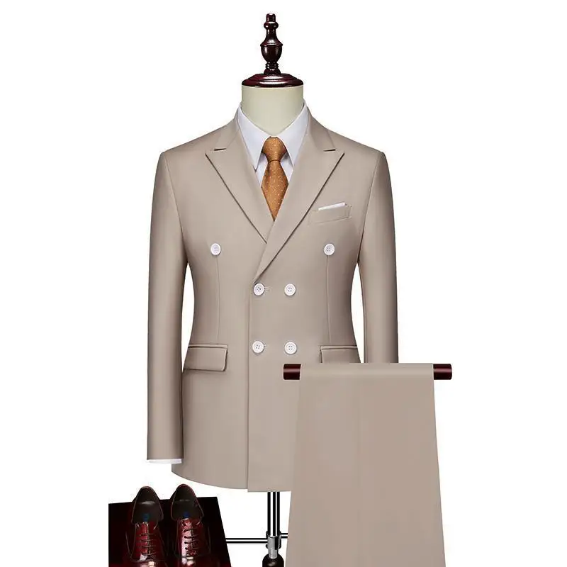 

Men's Suit 2 Pieces Business Casual Set Double Breasted Solid Color Suitable For Wedding Banquet Set Jacket With Pants