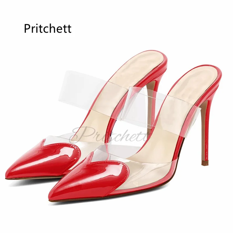Heart-Shaped Pointed Toe Transparent Pvc Stiletto Heels Slippers for Women High-Heeled Summer Shoes Multicolors Muller Sandals