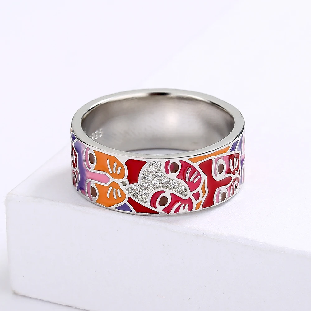 silver rings silver ring wedding rings Ring for Women's Fashion Color Epoxy Cat Face Ring Unique Handmade Enamel Jewelry 925 Silver Wedding Bridal
