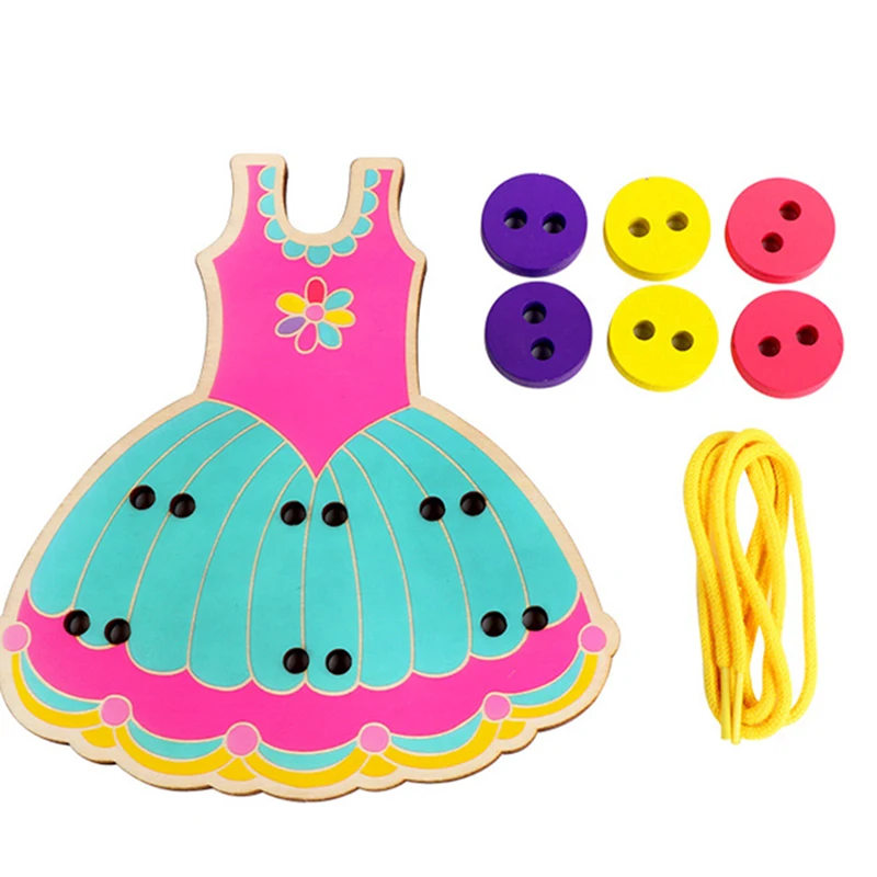 Wooden Montessori DIY Toy Wear Stitching Button Beads Lacing Threading Board Toys Puzzles for Girls Kids Early Learning Material 6