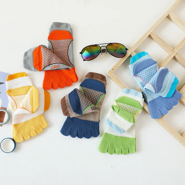 5 Pairs Kids Sport Short Socks with Toes Mesh Breathable Sweaty Deodorant Knitted Cotton Baby Boys Girls 5 Finger Ankle Socks 2