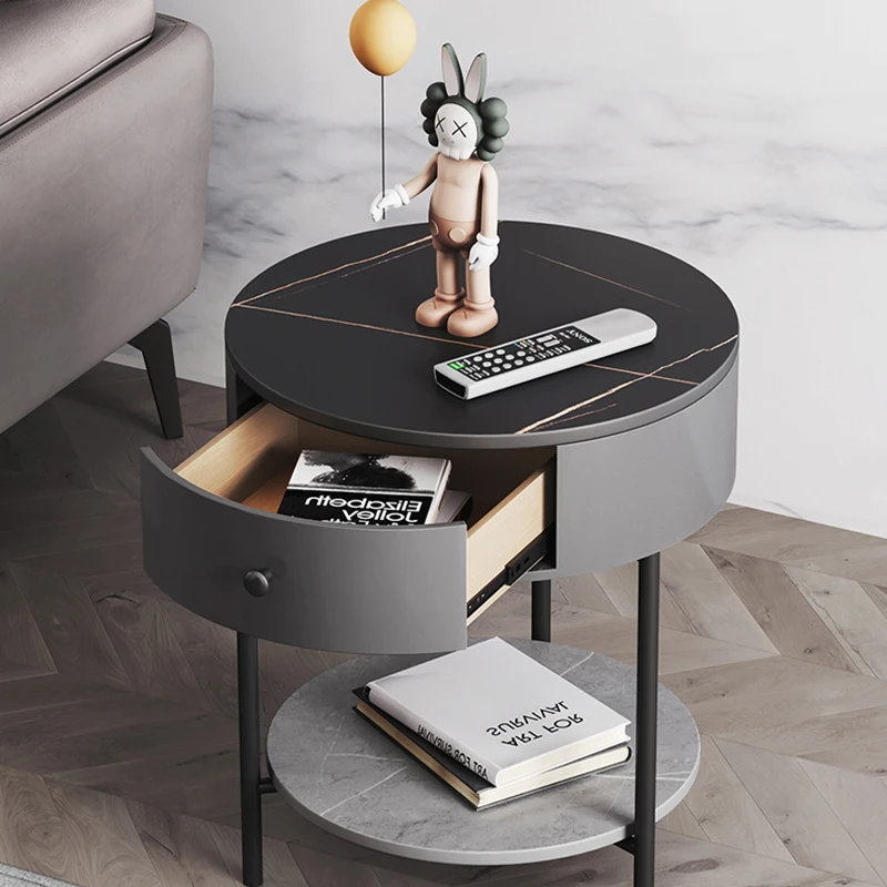 

Luxury Rock Slab Coffee Table Round Side Round Cabinet Mini Center Console Coffee Table Simple Modern Table Basse Decoration