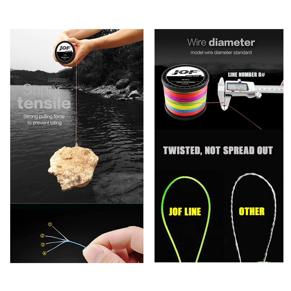 JOF Durable Fishing Line 4 Strands PE Fishing Line 300M 500M 1000M Wear-resistant Fishing Line, Fishing Tackles 8LB-80LB 5
