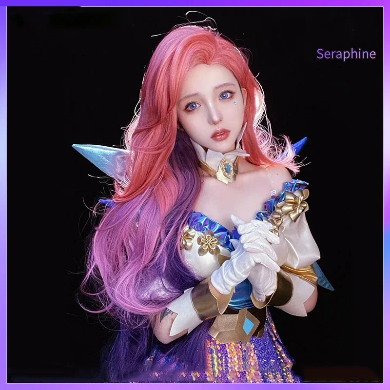 

In Stock Game LOL Singer Seraphine Cosplay Costume Shiny Original Skin Seraphine Sexy Dress Costumes Clothes