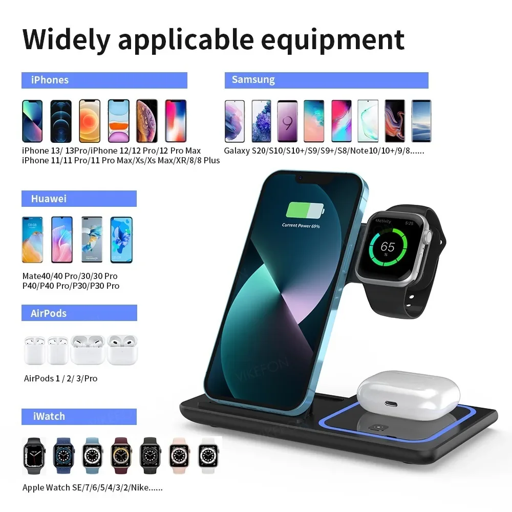 100W Foldable Wireless Charger 3-IN-1 Phone Fast Charging For iPhone 16-12 Pro Max Apple Watch 10-2 AirPods 4 Pro Quick Charging