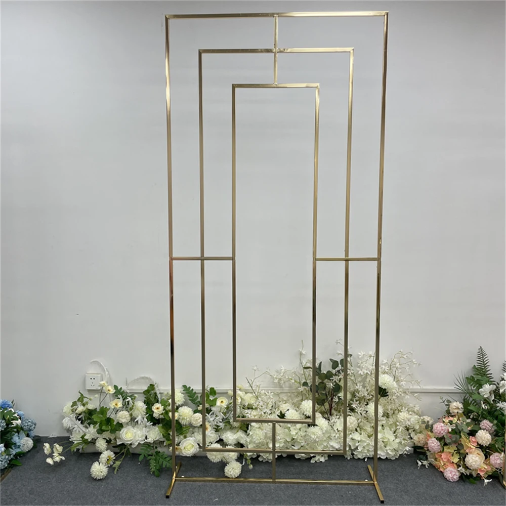 

2.2m Wedding Shiny Gold Plated Arch Backdrop Frame Labyrinth Background Pattern Plating Stand Party Stage Decoration Decor Props