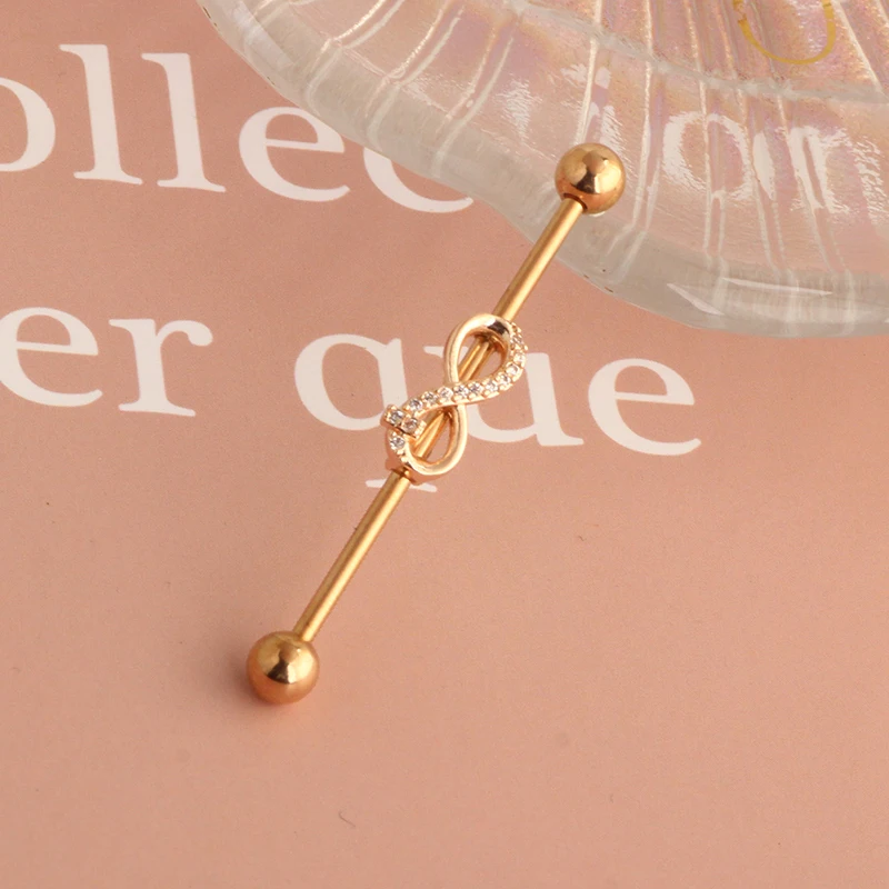 Steel Industrial Barbell Long Key Style CZ Ear Ring For Women Men Cartilage Earring Helix Body Piercing Jewelry Oreja Luck