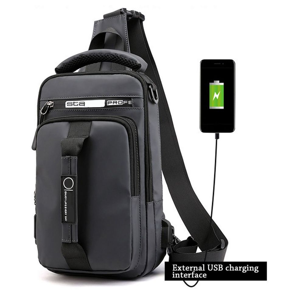 Anti-theft Chest Shoulder Bag Men's Sling Crossbody Bag Messenger Backpack USB Port Bag