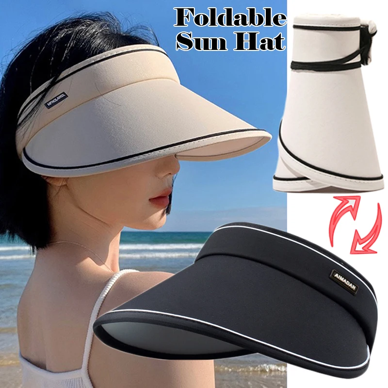 

Empty Tops Beach Hats Summer Big Brim Foldable Sun Hat for Women Portable Hair Bands Caps Sunscreen Outdoor Travel Cycling Cap