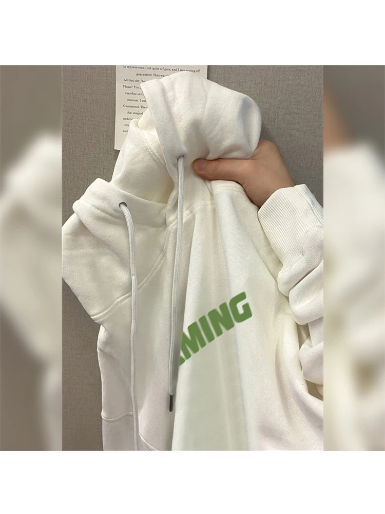 

Winter 2022 Women's White Sweatshirt Street Casual Loose Round Neck Letter Printed Cotton Clothes Korean Fashion Streetwear Tops