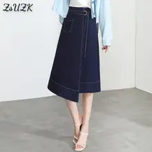 

Women Midi-length Irregularity Denim SKirt Spring Autumn New Lady High Waist All-Match Denim Skirt Fashion A-line Skirt