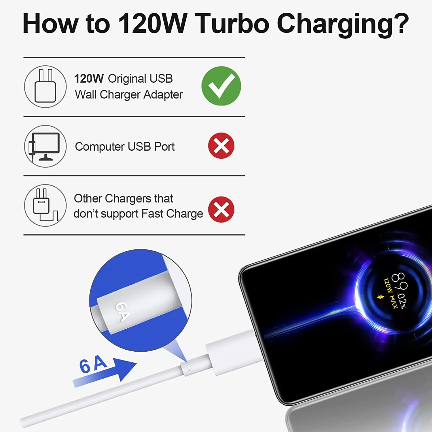 120W For Xiaomi Turbo Charger Cable 33w Fast Charging 6A For