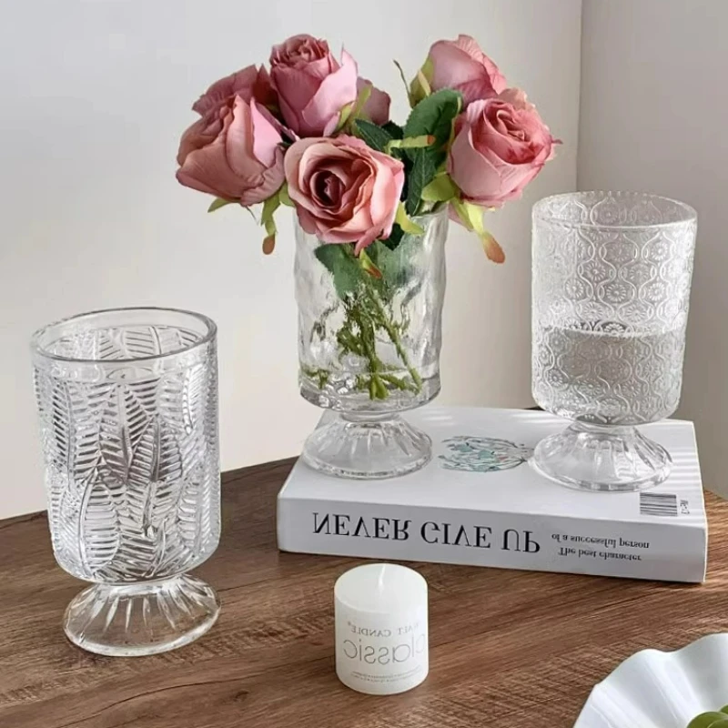 Retro francouzský sklo vázy kreativní reliéf sklo váza vysoký vázy stůl dekorace domácí kuchyň příslušenství dar na kamarad