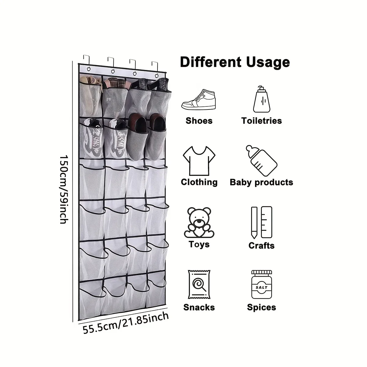 1x 24 Grid Wall-mounted Sundries Shoe Organiser Fabric Closet Bag Storage Rack Mesh Pocket Clear Hanging Over The Door Cloth Box