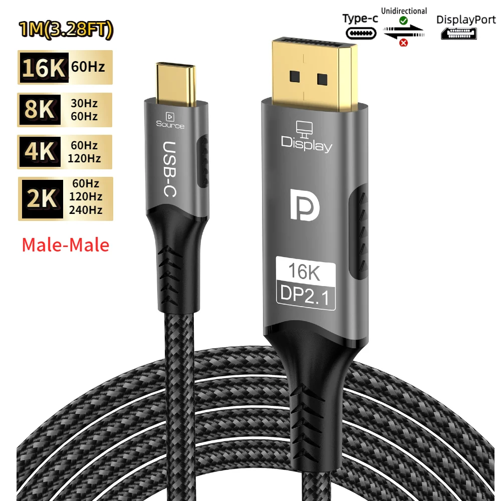 16K Typ-C auf DP 2.1 USB C auf DisplayPort-Kabel 16K@30Hz 8K@60Hz für Thunderbolt 4/3 54Gpbs MacBook Huawei Air Projektor PC TV – Detail 13