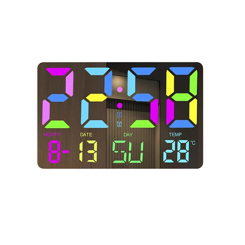 

LED Digital Wall Clocks Temperature Date Time Display Automatic Dimming Mute Clock For Living Room Bedroom RGB Hanging Clock