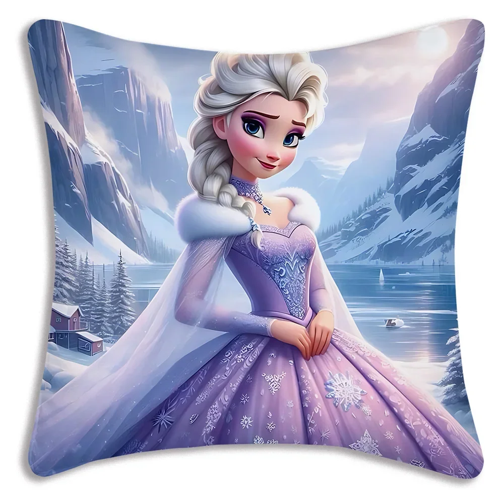 Cartoon Frozen Princess Elsa Pillow Covers Cartoon Sofa Decorative Home Double-sided Printing Short Plush Cute Cushion Cover
