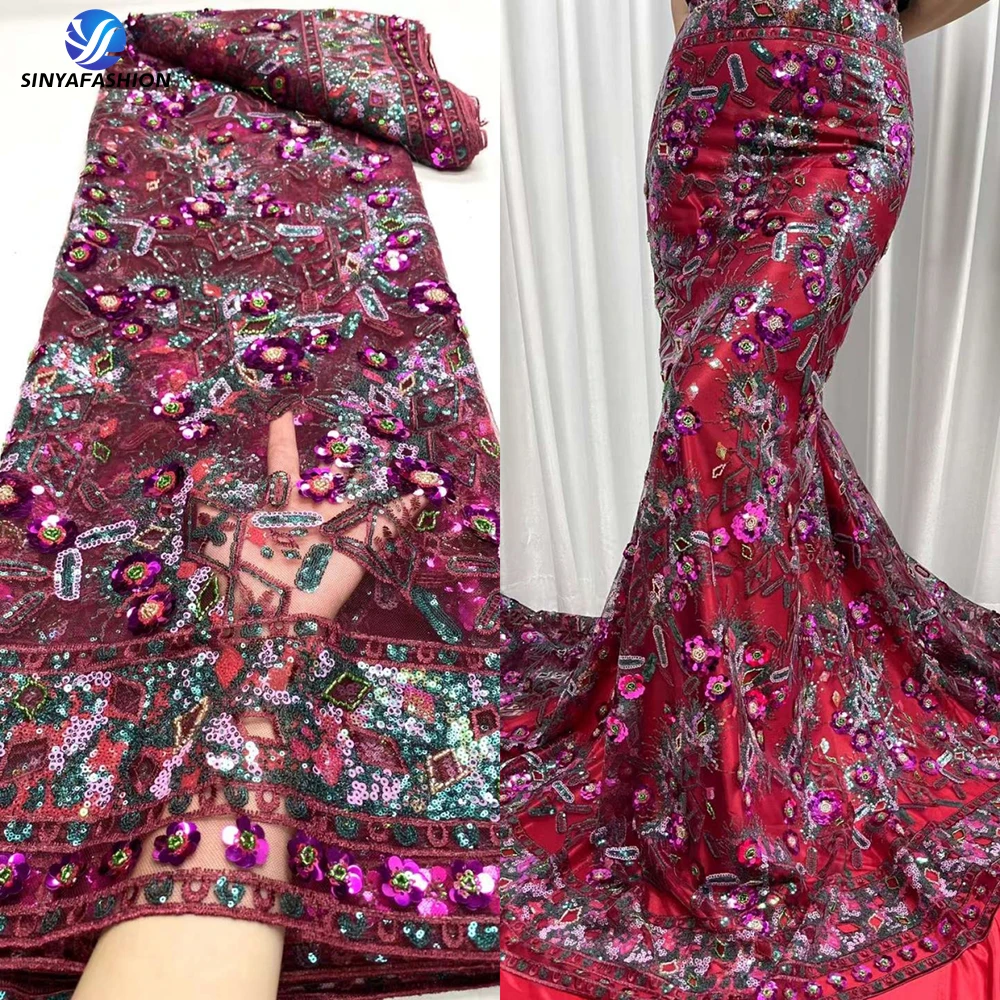 

Sinya 3D Sequins Lace 2023 African Lace Fabric High Quality Embroidery French Tulle Nigerian Lace Fabrics For Lady Dress 5 Yards