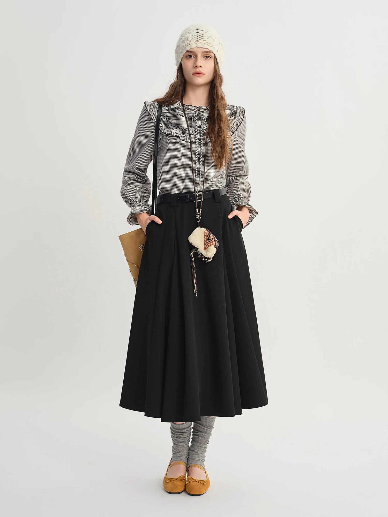 DUSHU 2025 Gonna casual da pendolare con temperamento drappeggiato a vita alta autunnale da donna 2