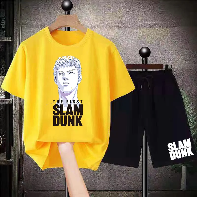 

100% хлопок Slam Dunk модные футболки с графическим рисунком летние мужские футболки шорты костюмы Повседневная Уличная одежда спортивная одежда оверсайз Аниме футболки