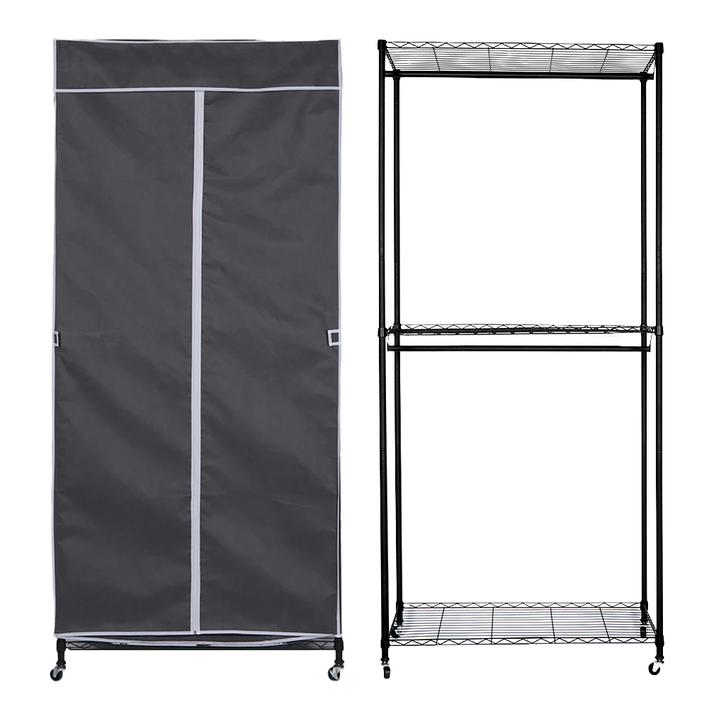Portable Storage Closet with Wheels Multifunctional Heavy Duty Garment Rack with Cover for Hanging Clothes