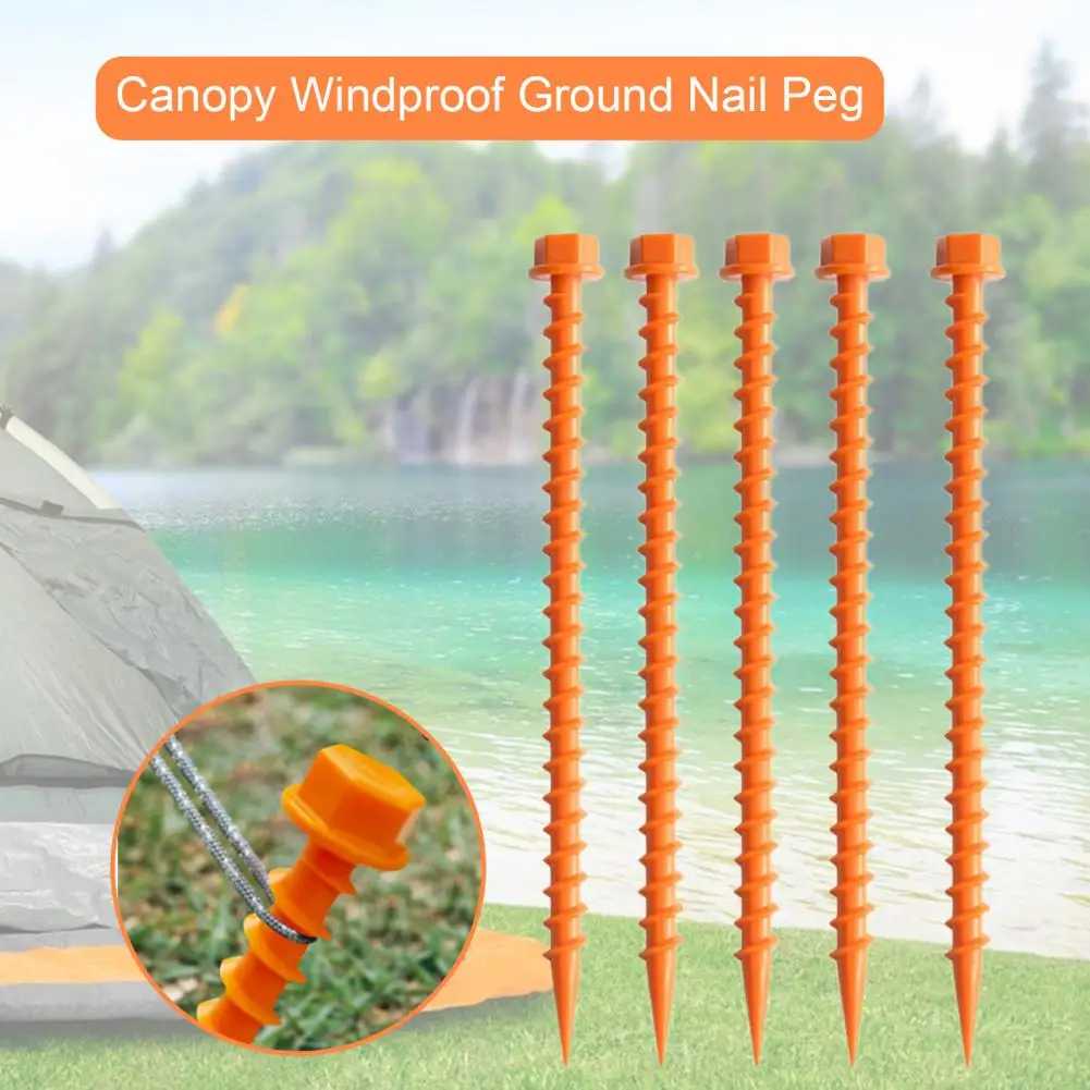 5Pcs 25cm Tent Stake with Wrench Storage Box Sharp Tip Spiral Thread ABS  Canopy Windproof Ground Nail Peg Camping Accessories