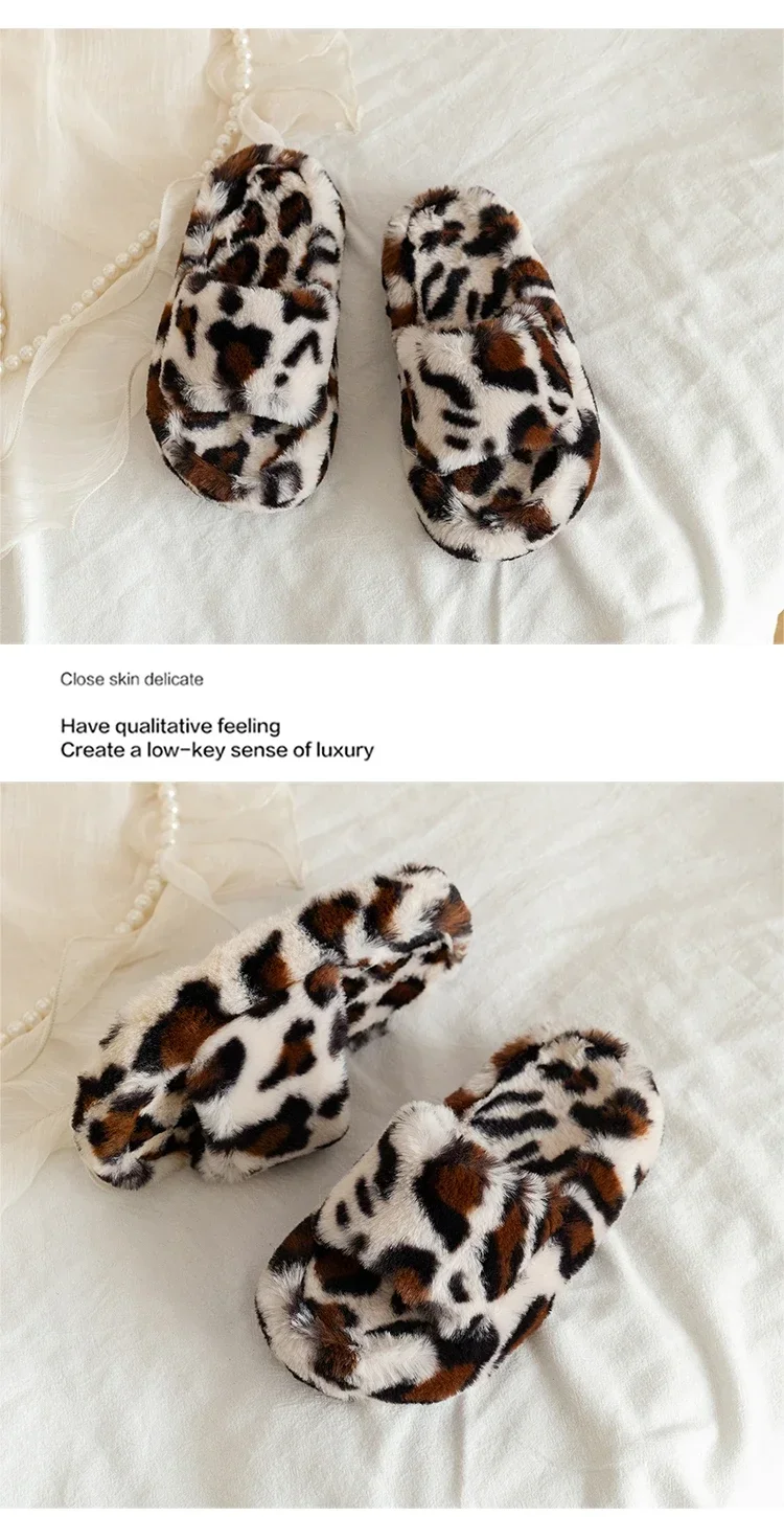 2025, Winter Neue kinder Schuhe Plüsch Hausschuhe Leopard Muster Mode Warme Schuhe Indoor Koreanische Mädchen Casual Hausschuhe – Detail 3