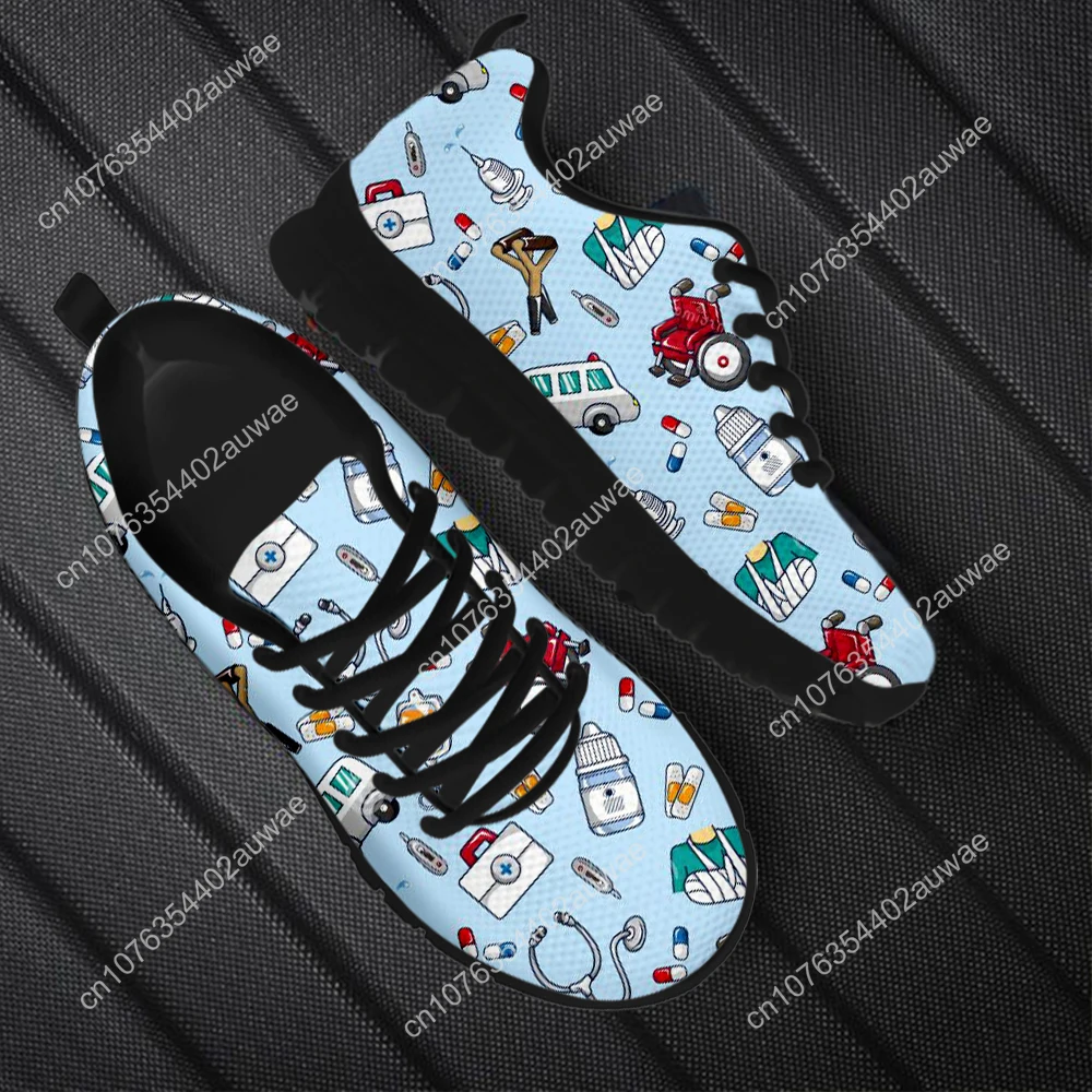 Spring Nurse Flat Shoes Women Cute Cartoon Nurses Printed Women's Sneakers Shoes Breath Mesh Flats Zapatos De Mujer