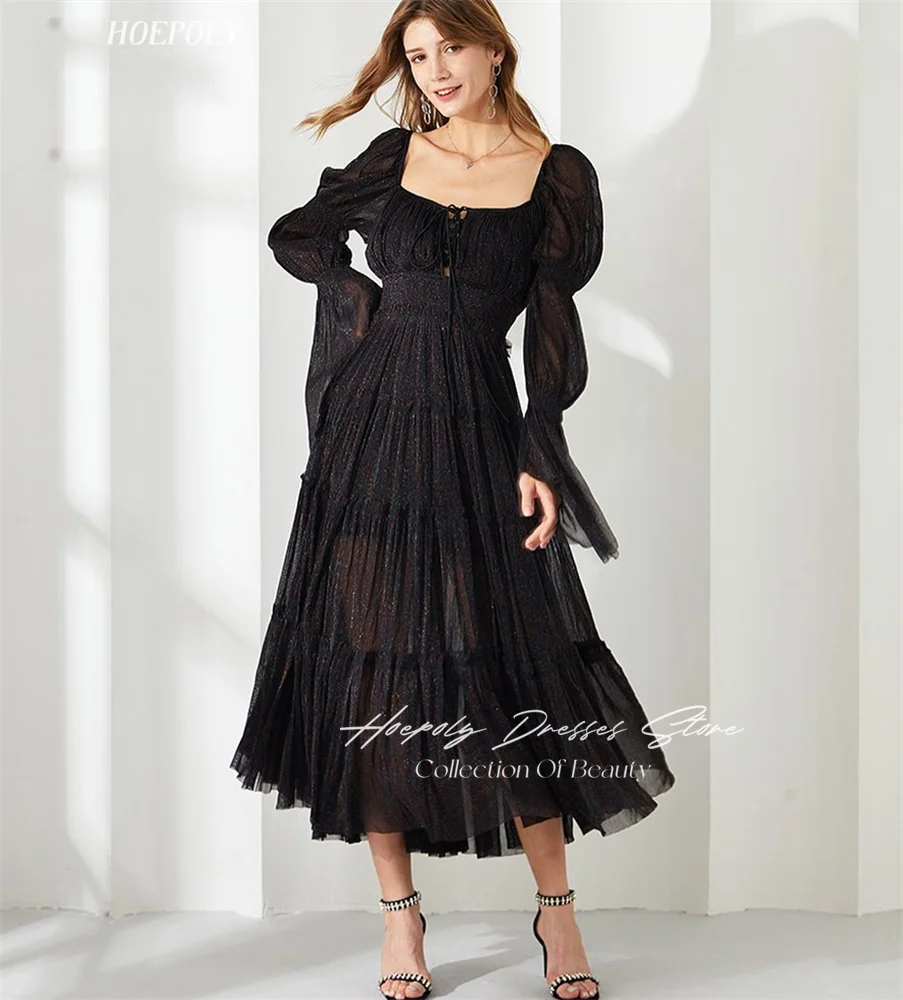 

Hoepoly O Neckline Prom Dress Short -Length With Long Sleeves Evening Summer Party Dress For Women2023