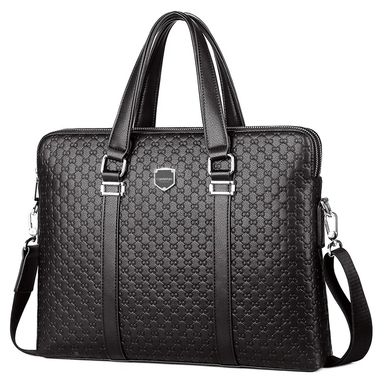 Men's Business Briefcase Laptop Bag Large Capacity Double Zipper File Satchel Shoulder Bag