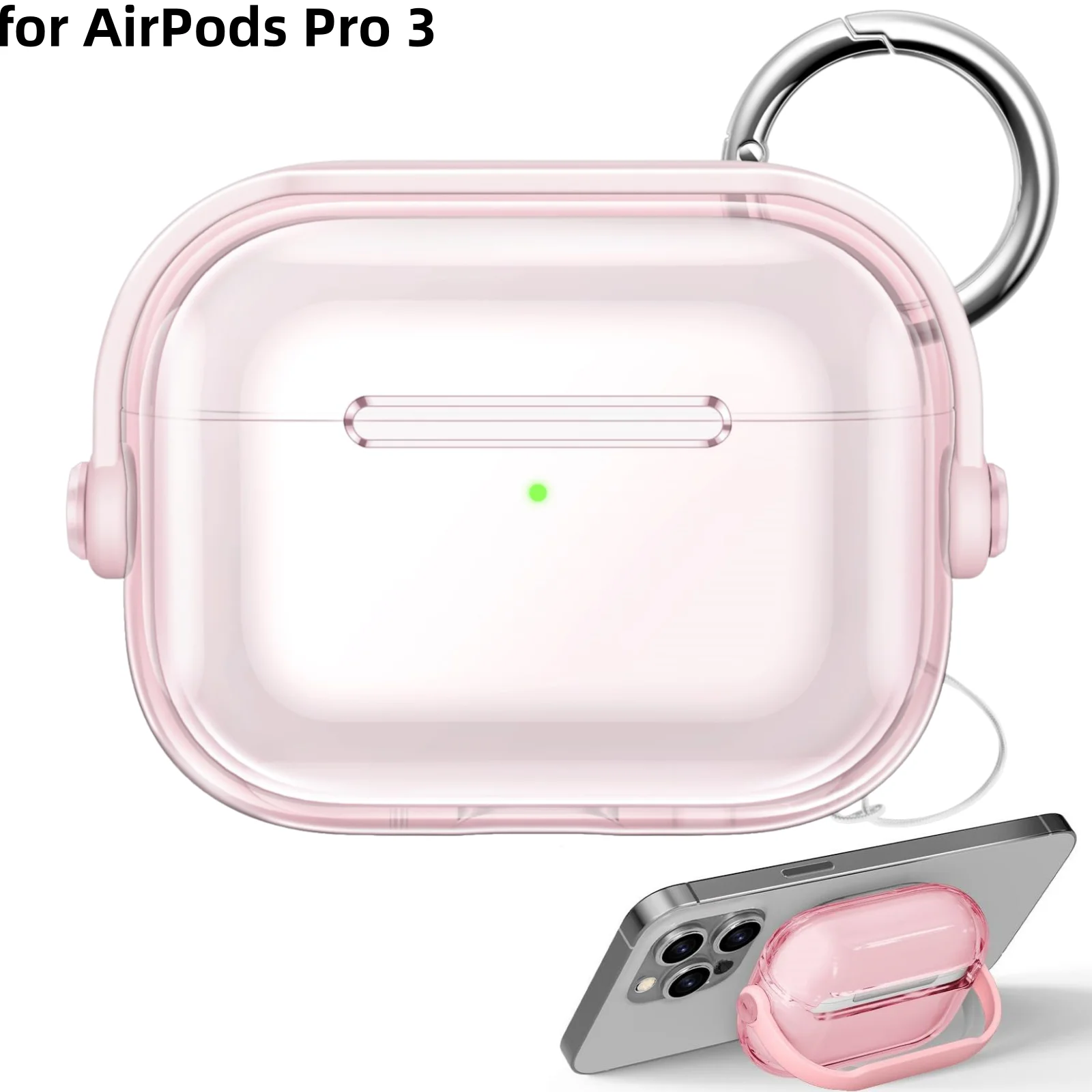 Transparente Rosa Schutzhülle für AirPods Pro 3 mit Sicherheitsschloss und Schlüsselanhänger Hochdurchsichtige Weiche TPU-Schutzhülle für AirPods Pro 3
