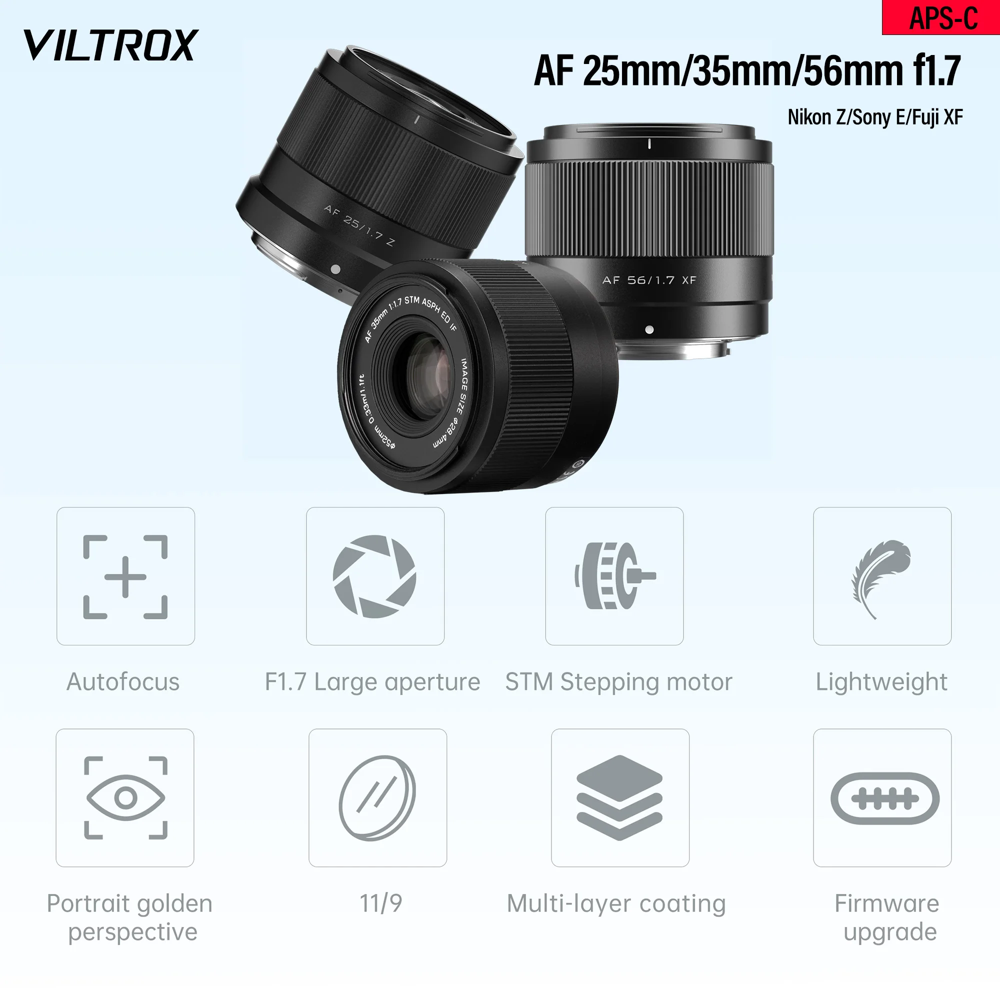 Viltrox 25mm 35mm 56mm F1.7 20mm F2.8 40mm F2.5 50mm F2.0 에어 시리즈 카메라 렌즈 ( E, 니콘 Z, 후지필름 XF 마운트 카메라용)