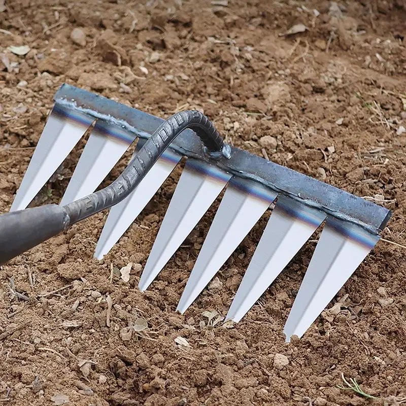 Gardening Hoe Weeding Rake Steel Farm Tool Grasping Raking Level Loosen Soil Harrow Clean Leaves Collect Weeds Agricultural Tool 3