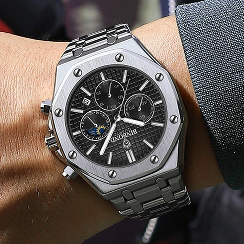 Obsidian Chronograph Sport Watch — Luminous Steel