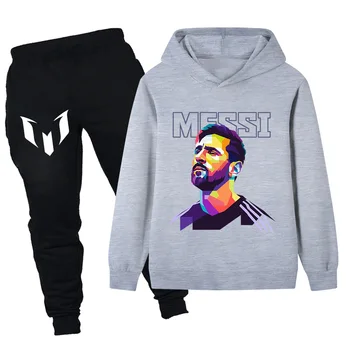 Autumn and Winter Children's Set Tops + Pants Suit Messi Creative Print Boy Fashion Girls Tracksuit Casual Warm Kid Sports Suit
