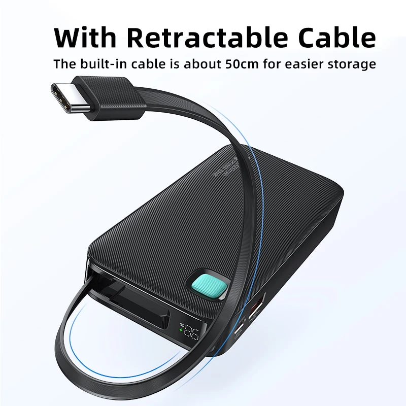USAMS 20W Power Bank 10000mAh with Retractable Cable Powerbank PD Fast Charging Portable External Battery Charger For Smartphone power bank
