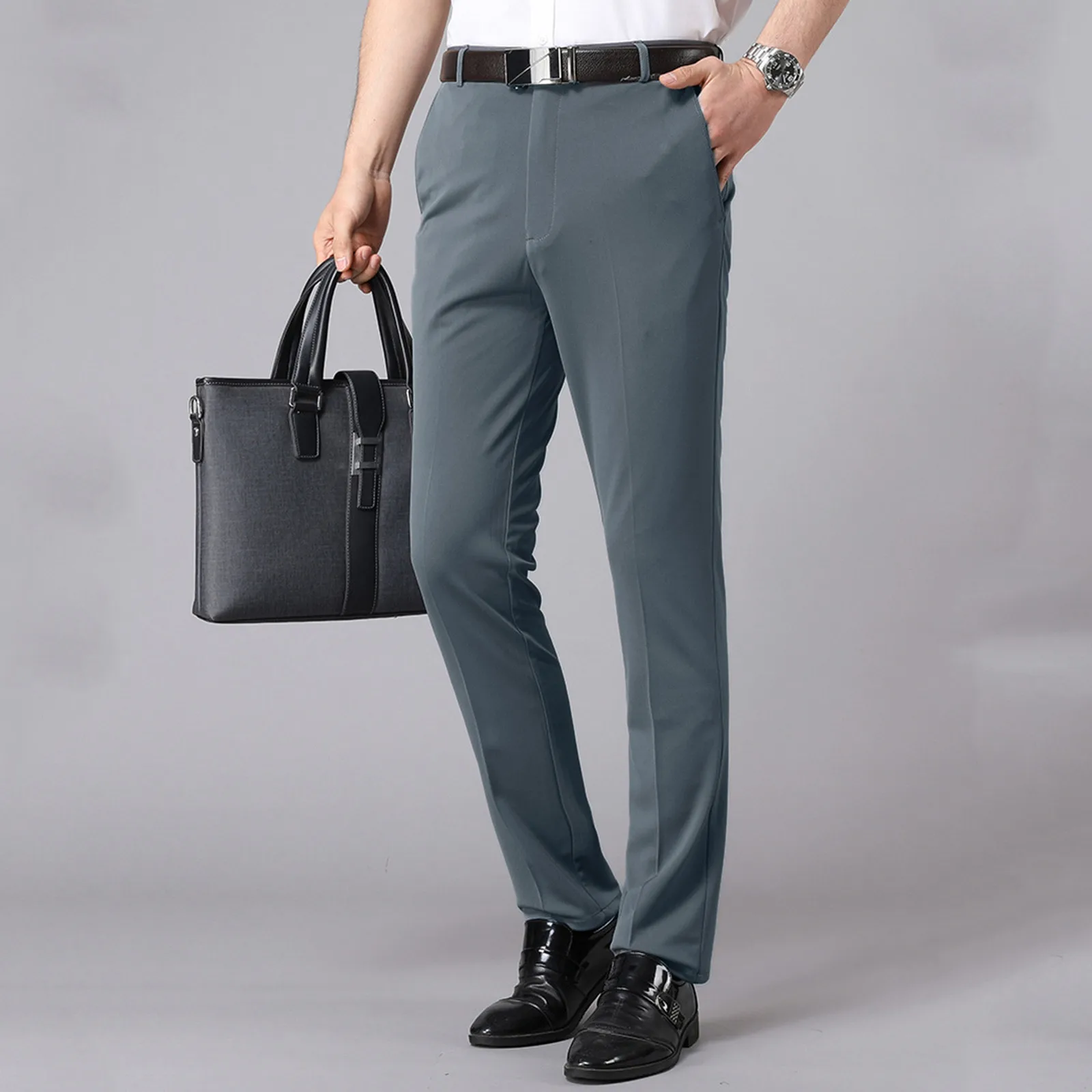 Men's spring and summer thin suit pants middle-aged casual pants high-waisted straight leg loose business casual men's pants