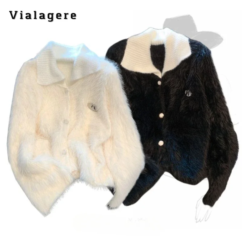 

Women Luxury Elegant Knit Long Sleeve Turn Down Collar Cardigans 2023 Winter Casual Single Breasted Korean Fashion Warm Sweater