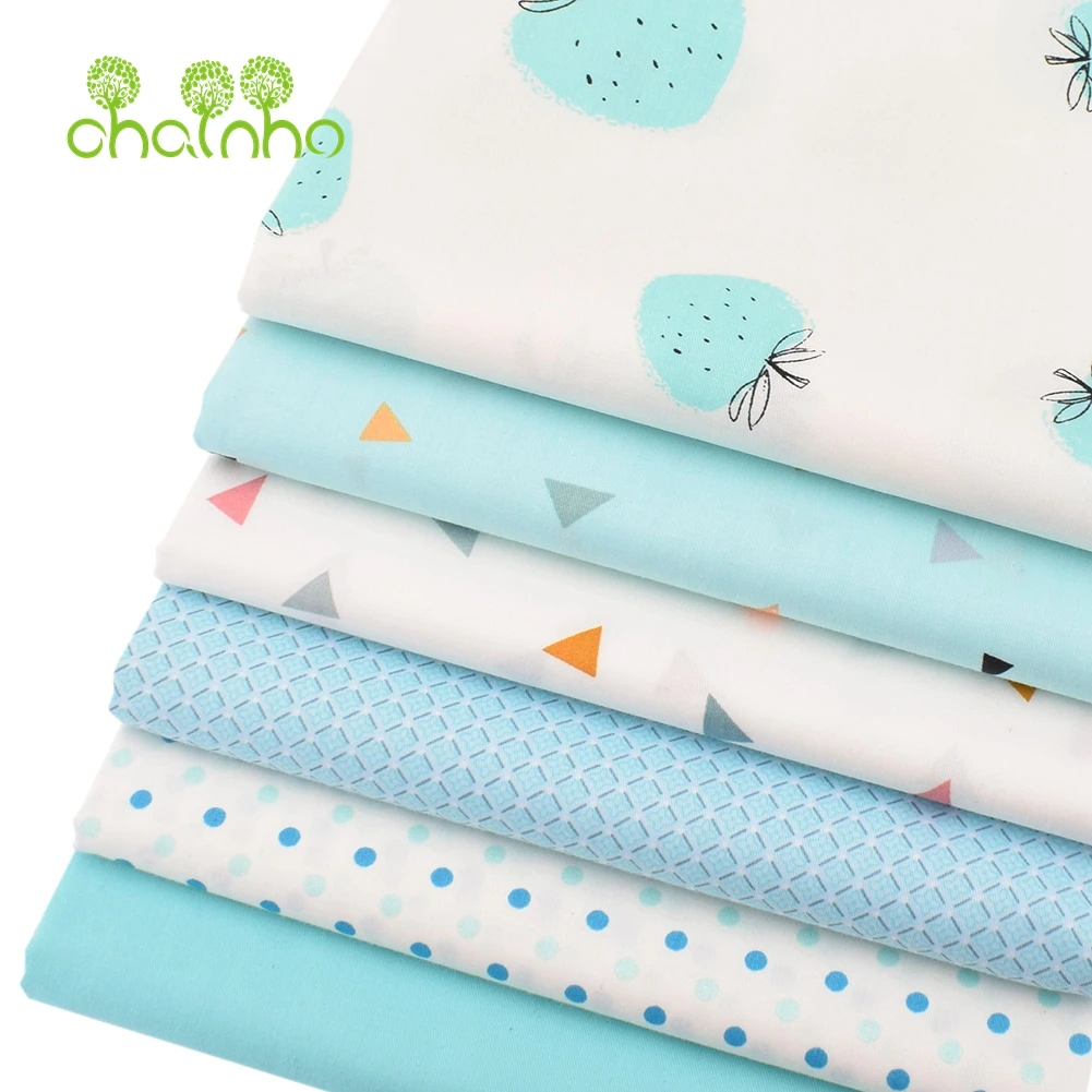 Chainho,Printed Twill Weave Cotton Fabric,Patchwork Cloth,DIY Sewing Quilting Material,Lake Blue Series,4 Specification,CC253