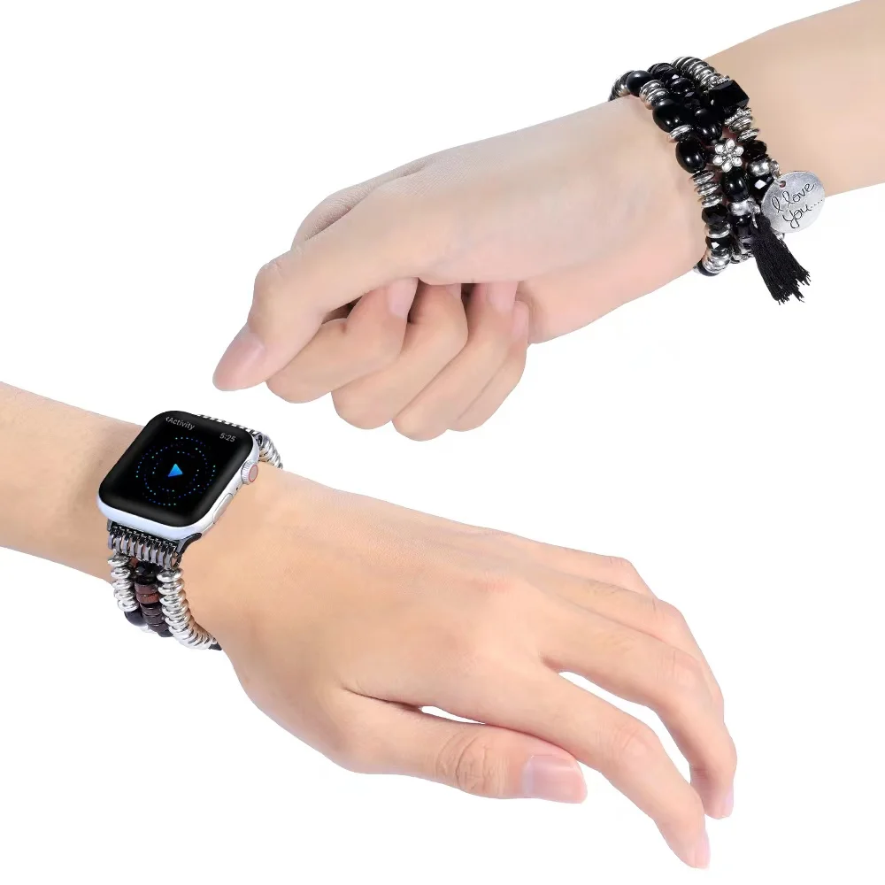 Jewelry Beaded Strap For Apple watch band 45mm 41mm Elastic Bracelet Wristband For iWatch 8 7 6 5 4 SE 44mm 42mm 40mm 38mm band
