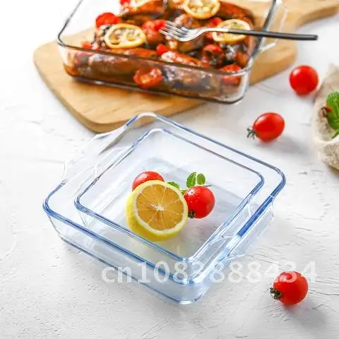 

Glass Bakeware Transparent Microwave Oven Tray Saucepan Large Capacity Dinner Plate Household Binaural Storage Tableware