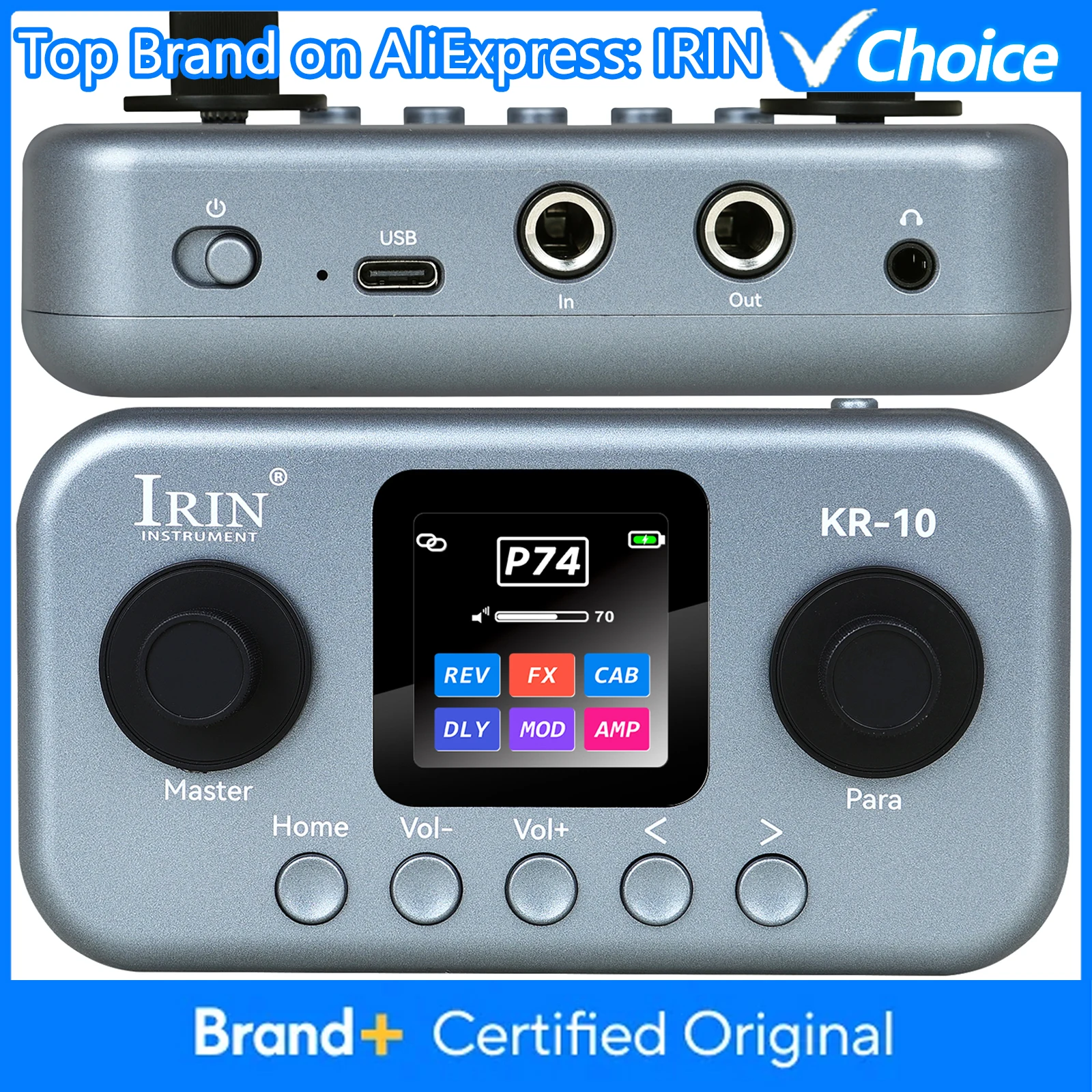 IRIN KR-10 Guitar Multi-Effects Processor Guitar Bass Pocket Multi-Function Desktop Effects Processor Pedal APP Control